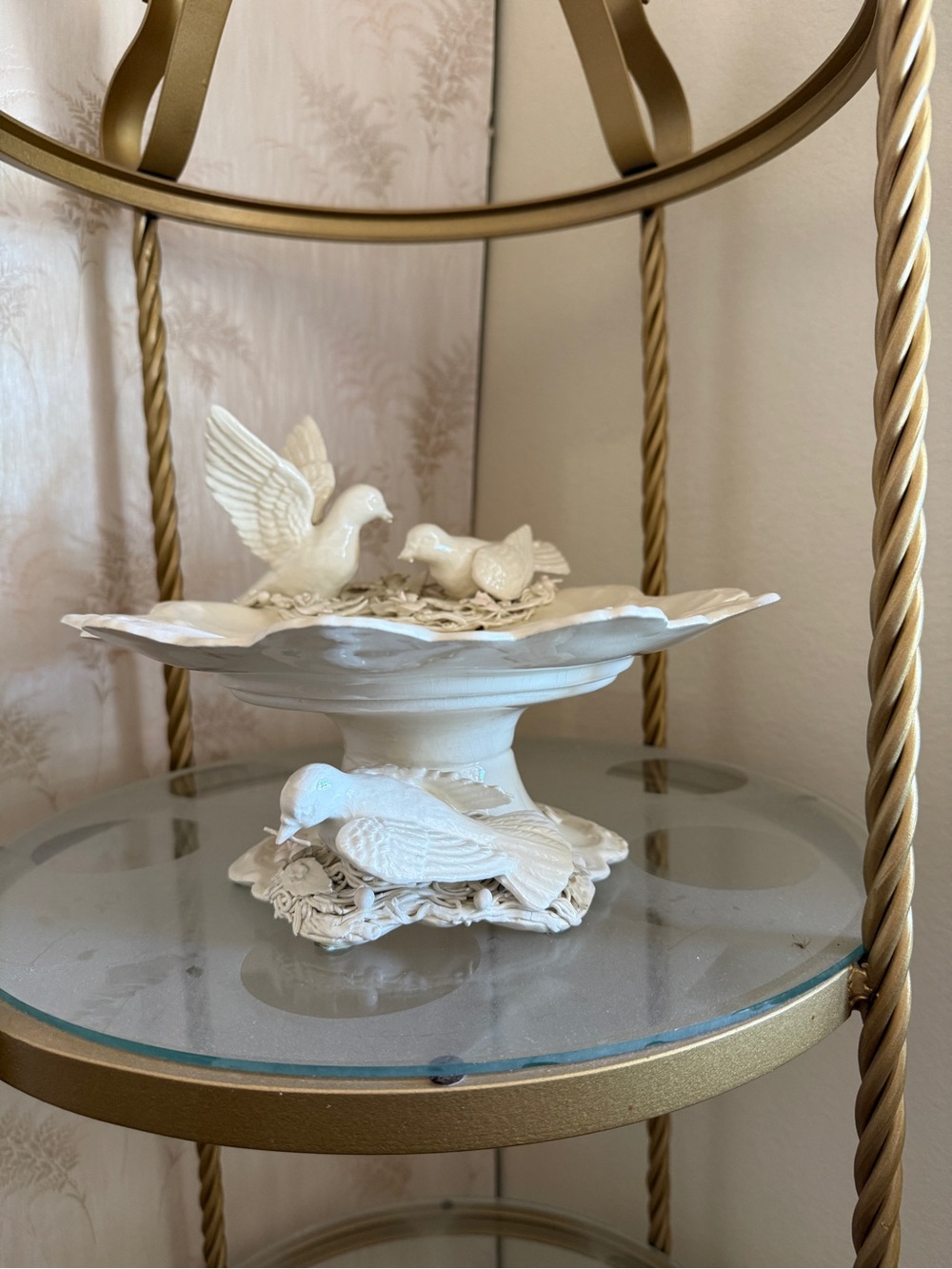 White Ceramic Bird Pedestal Bowl